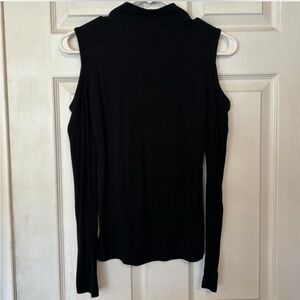 Black Mock Neck, Cold Shoulder Women's Long Sleeve Top